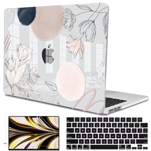 Compatible with MacBook Air 13 inch Case M5 2026 2025-2022 M4 M3 M2 Chip Model A3449 A3240 A3113 A2681, for Mac Air 13.6 inch M5 Hard Shell&Keyboard Cover&Screen Film, Abstract Line Floral - color: Abstract Line Floral
