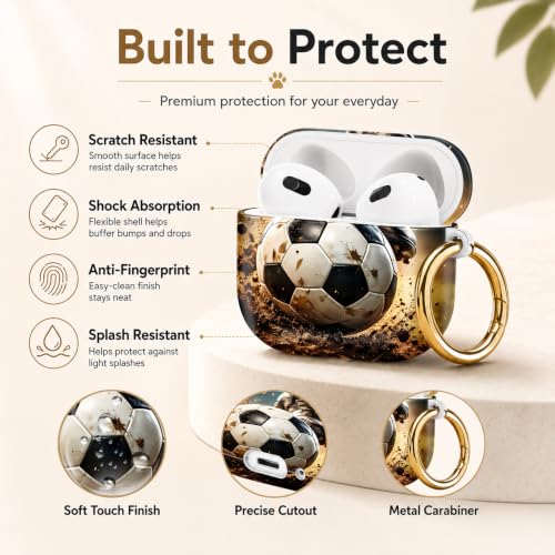 Compatible with AirPod 4 Case 2024, Cute Hard Plastic Protective Cover for Airpod 4th Generation Women, Shockproof Shell Skin with Gold Ring Keychain,Football - color: Football