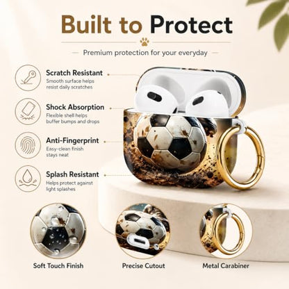 Compatible with AirPod 4 Case 2024, Cute Hard Plastic Protective Cover for Airpod 4th Generation Women, Shockproof Shell Skin with Gold Ring Keychain,Football - color: Football