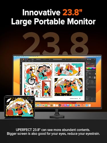UPERFECT QLED 24" 144Hz Portable Monitor 1080P 145% sRGB 450Nits w/Stand & VESA, HDMI USB-C FHD Travel Monitor for Laptop/Gaming Devices/Phone/Mini PC, External Second Screen for Gaming & Work - size: 24"