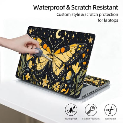 Universal Laptop Skin Sticker Decal, 12"-15.6" Aesthetic Vinyl Wrap, Golden Butterfly Night Sky Waterproof Notebook Cover Art Protector for MacBook HP Dell Lenovo, Fits 13" 14" 15" 15.6" - color: Golden Butterfly Night Sky