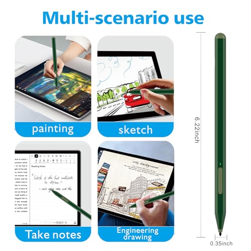 Stylus Pen for Microsoft Surface Pro12/11/10/9/8/X/7+/6/5/4/3, Surface Go 4/3/2/1, Surface Laptop1-5/Studio/Book 3/2/1 with Eraser Side Button,Palm Rejection,Tilt Function,1024 Pressure - color: Green