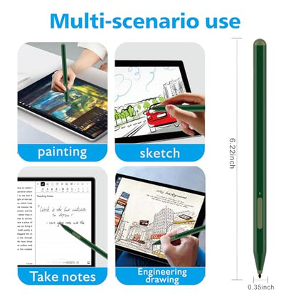 Stylus Pen for Microsoft Surface Pro12/11/10/9/8/X/7+/6/5/4/3, Surface Go 4/3/2/1, Surface Laptop1-5/Studio/Book 3/2/1 with Eraser Side Button,Palm Rejection,Tilt Function,1024 Pressure - color: Green