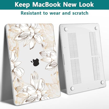 Teryeefi for MacBook Air 13 inch Case M1 2021 2020 2019 2018 Release (A2337 A2179 A1932 Retina Display with Touch ID), Plastic Hard Shell Case & Keyboard Cover & Screen Protector, W-Gold Flower Line - color: W-Gold Flower Line