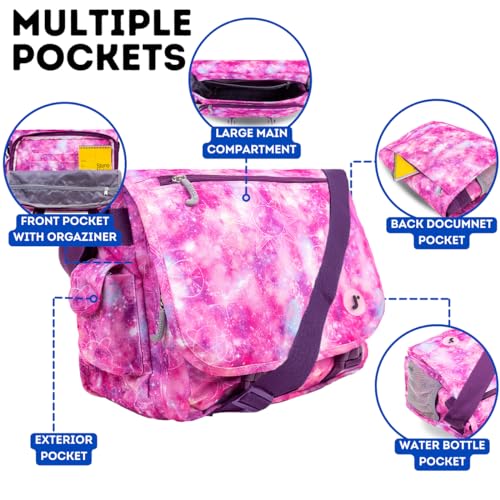 J World New York Terry Messenger Bag for Women Girls School Kids - color: Purple Galaxy