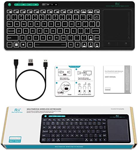 Rii K18 Plus Wireless 3-LED Color Backlit Multimedia Keyboard | Multi-Touch Trackpad Rechargable Keyboard for Android TV Box,PC,Smart TV,Xbox,Raspberry Pi, HTPC IPTV,Windows, MacOS ﻿ - style: 2.4G Version