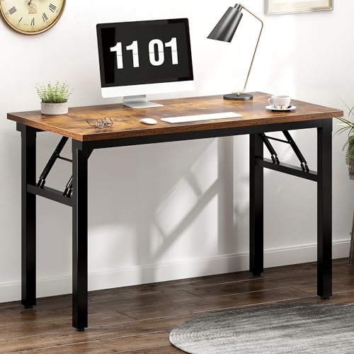 Need Small Folding Computer Desk, 39.4 Inch Writing Table, Rustic Brown | No-Assembly, Sturdy Foldable Desk for Home Office, Bedroom, Dorm Room, Student Study, Collapsible, Compact, Easy Storage - color: Rustic Brown, size: 39.4 inches