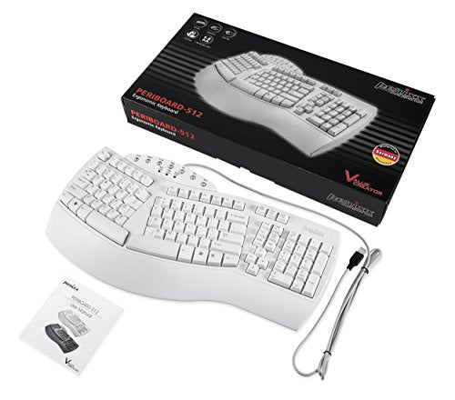 Perixx PERIBOARD-512W Periboard-512 Ergonomic Split Keyboard - Natural Ergonomic Design - White - Bulky Size 19.09"X9.29"X1.73", US English Layout - color: White, style: Wired