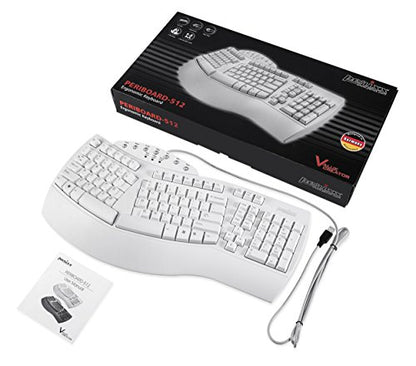 Perixx PERIBOARD-512W Periboard-512 Ergonomic Split Keyboard - Natural Ergonomic Design - White - Bulky Size 19.09"X9.29"X1.73", US English Layout - color: White, style: Wired
