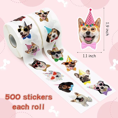 CNhoqc Puppy Birthday Sticker Rolls - 1000 Pcs Realistic Birthday Dog Hat Waterproof Vinyl Reusable Laptop Animal Stickers Self-Adhesive Scrapbook Water Bottle Greeting Cards Party Supplies Skateboard - style: Realistic Puppy Birthday