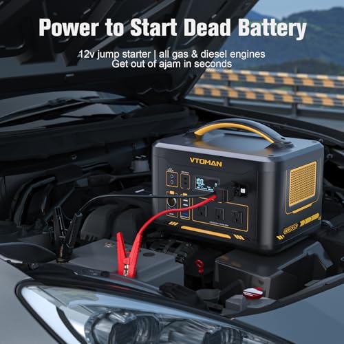 VTOMAN Jump 1800 Portable Power Station &12V Car Jump Starter, 1548Wh LiFePO4 Battery Solar Generator with Jumper Cable, 1800W 3xAC Outlets, 2xPD 100W for Camping Roadside Rescue - style: JP1800+Jumper Cables