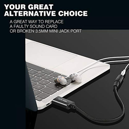 DUKABEL USB Headphone Adapter, External Sound Card with TRRS 4 Pole Jack, Mic-Supported USB to 3.5mm Audio Apdater for PC PS4 PS5 and More [9.8 inch] - size: 9.8 inch / 25 cm