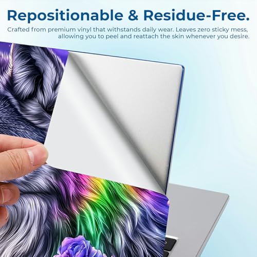 Reusable Universal Laptop Skin Sticker, Cut to Fit for 11.6–15.6 Inch Laptops, Waterproof Protective Film, No-Residue - Moon Flower Wolf - color: Moon flower Wolf