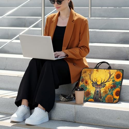 Laptop Bag,14 15 15.6 inch Laptop Case Sleeve,Computer Sleeve with Handle for Women Men,Carrying Case for MacBook,Dell,Lenovo,Notebook Computer,Cartoon Deer Sunflower - color: Cartoon Deer Sunflower