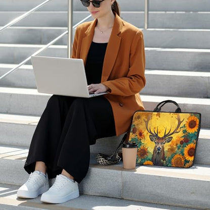 Laptop Bag,14 15 15.6 inch Laptop Case Sleeve,Computer Sleeve with Handle for Women Men,Carrying Case for MacBook,Dell,Lenovo,Notebook Computer,Cartoon Deer Sunflower - color: Cartoon Deer Sunflower