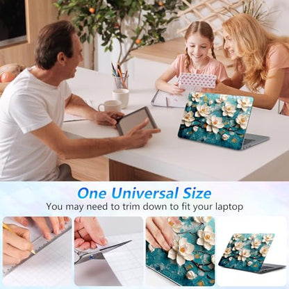 Universal Laptop Skin Sticker Decal with 2 Wrist Pad Skins, Waterproof Scratch Vinyl Cover for 11–15.6 Inch MacBook, HP, Dell, Lenovo, Cutable & Reusable,3D Textured Magnolia Art - color: 3D Textured Magnolia Art