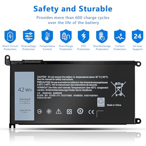 WDX0R Laptop Battery Compatible with Dell inspiron 13 14 15 7000 5000 Series 5379 5567 5570 5579 7378 7573 7579 Latitude 3500 3400 3340 3580 3590 3480 3490 3189 P69G P58F 3CRH3 42Wh 11.4V - size: WDX0R for Dell