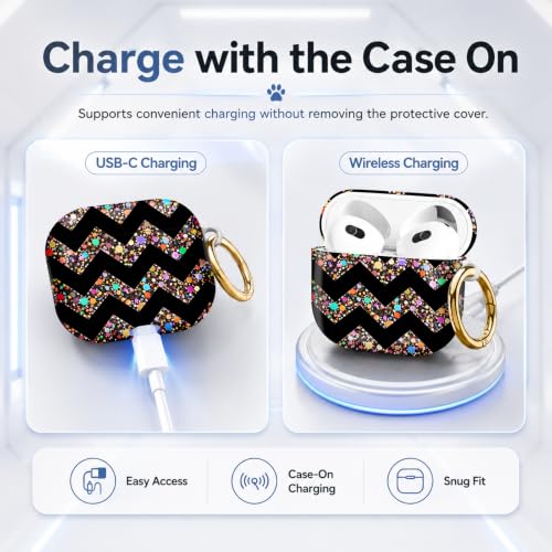 Compatible with AirPod 4 Case 2024, Cute Hard Plastic Protective Cover for Airpod 4th Generation Women, Shockproof Shell Skin with Gold Ring Keychain,Colorful Dots Camouflage - color: Colorful Dots Camouflage