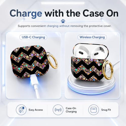 Compatible with AirPod 4 Case 2024, Cute Hard Plastic Protective Cover for Airpod 4th Generation Women, Shockproof Shell Skin with Gold Ring Keychain,Colorful Dots Camouflage - color: Colorful Dots Camouflage