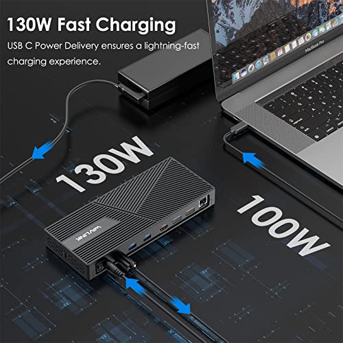 WAVLINK Docking Station 3 Monitors, 12-in-1 DisplayLink Docking Station with 100W PD Charging Triple 4K@60Hz HDMI+DP Gigabit Ethernet 5Gbps USB 3.0 Audio for Dell/HP/Lenovo/MacBook Neo