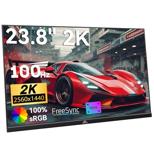 Kenowa 23.8" 2K Large Portable Monitor 100Hz IPS QHD 2560x1440 Freesync Gaming Monitor External Display with Type-C HDMI Dual Speakers Adjustable Stand for PC Computer,Laptop,Mac,Phone,Game Consoles - size: 23.8"