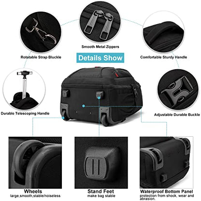 Rolling Backpack, Large Backpack with Wheels for Men Women Adults, 17inch Waterproof Wheeled Travel Laptop Backpack Carry on Luggage Bag Trolley Suitcase Business College School Computer Bookbag,Black - color: Black, size: 17 Inch