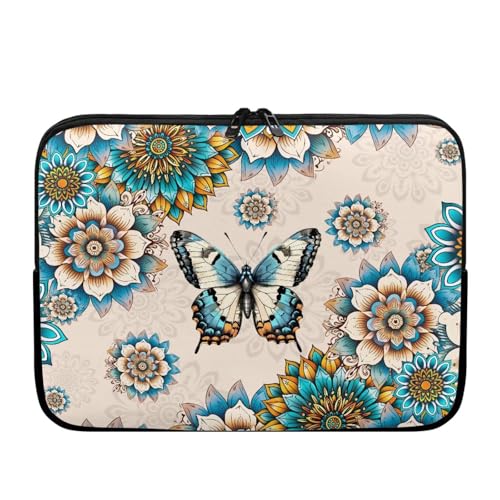Bohemia Butterfly Flower Laptop Sleeve, Portable Computer Tablet Carrying Case Laptop Cover Briefcase Fits Up to 17 Inch Tablet/Notebook, Travel/Business/School Zipper Laptop Bag - color: Bohemia Butterfly Flower, size: 10 Inch