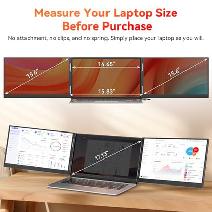 HotYeah Laptop Screen Extender (Windows Only), Dual 15.6" 1080P FHD Monitor | One Cable Connection, USB-C Travel Screen for 12 - 17" Laptop, Triple Portable Monitor w/ Kickstand & 240° Rotation - size: Dual 15.6"