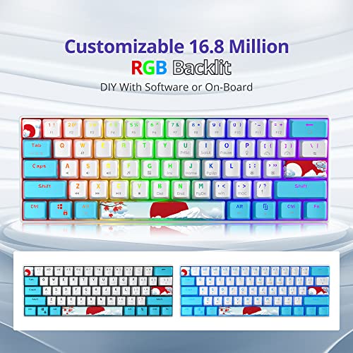 60% Mechanical Keyboard Blue and White, Compact 60 Percent Gaming Keyboard RGB Backlit, 61 Keys Mini Keyboard, USB Wired Office Keyboard for Windows Mac Laptop PC (61 Sea/Red Switches) - color: 61 Sea/Red Switch