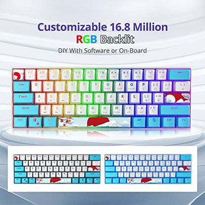 60% Mechanical Keyboard Blue and White, Compact 60 Percent Gaming Keyboard RGB Backlit, 61 Keys Mini Keyboard, USB Wired Office Keyboard for Windows Mac Laptop PC (61 Sea/Red Switches) - color: 61 Sea/Red Switch