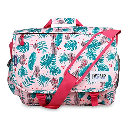 J World New York Thomas Laptop Messenger Bag for Women & Men. Kids Computer Bookbag - color: Palm Leaves