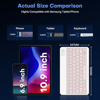 OMOTON Rechargeable Ultra-Slim Keyboard with Upgrade Oversize Keycaps, Adjustable Stand and Backlit, Wireless Bluetooth Keyboard for Samsung Tablet, iPad, Smartphone, Android, iOS, Windows, Pink - color: Pink