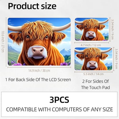 Highland Cow Purple Flowers Universal Laptop Skin Sticker 3PCS, Protective Decal Trim-to-Fit 11.6" 13.3" 14" 15.6" Laptop Vinyl Cover, Removable Anti-Scratch Computer Decal Protector - color: Highland Cow Purple Flowers