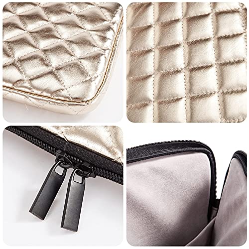 TRIUMPH VISION Puffy Laptop Sleeve Pouch Case Protective Bag Lined Padded | Puffy Laptop Case 15.6 in Quilted Leather Protection Shockproof Cushion Padding Fashion with Pocket Safe Golden - color: Gold Quilted, size: 15.6 Inch