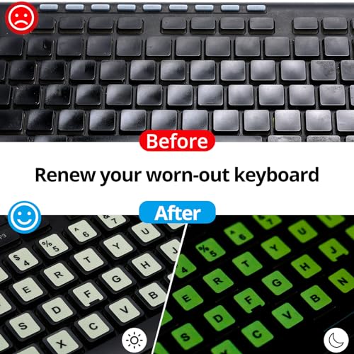 Glow in The Dark Keyboard Sticker [4 in 1], Luminous Replacement English Letter Keyboard for Laptop, Desktop & Notebook - color: Glow Letter