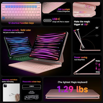 HOU Keyboard Case for iPad Air 11 inch 2026 M4/2025 M3/2024 M2 & iPad Pro 11" (4th/3rd/2nd/1st) Generation,iPad Air 5th&4th gen Case with Keyboard,Magic-Stand, Multi-Touch Trackpad,Backlight,Pink - color: pink, size: iPad Pro 11″ & iPad Air 11″/5th/4th