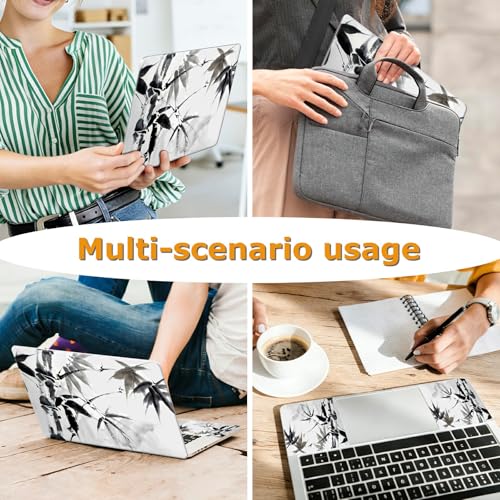 Universal Laptop Skin Sticker with 2 Wrist Pad Decals, 3-Piece Removable Vinyl Laptop Cover, Black Bamboo Waterproof Anti-Scratch, Easy-Trim Fit for 13.3" 14" 15.6" Laptops - color: Black Bamboo