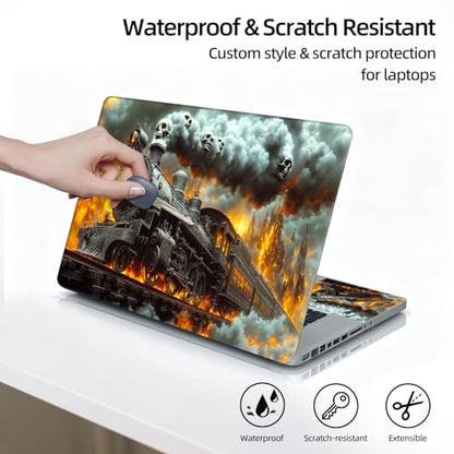 Universal Laptop Skin Sticker Decal, 12"-15.6" Aesthetic Vinyl Wrap, Skull Steam Train Fire Waterproof Notebook Cover Art Protector for MacBook HP Dell Lenovo, Fits 13" 14" 15" 15.6" - color: Skull Steam Train Fire