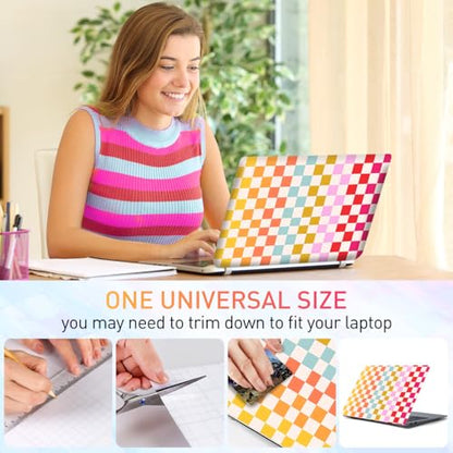 12.1-15.6 Inch Laptop Skin Decal, Universal Reusable Vinyl Laptop Cover Sticker, Waterproof Art Decal Protector in Colorful Checkered - color: Colorful Checkered