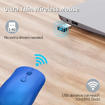 Slim Silent 2.4G Wireless Optical Mouse, Blue | Compatible MacBook, Chromebook, Laptop, PC; Quiet Click, 2400 DPI, Mini USB Receiver, Travel Portable Design - color: Blue
