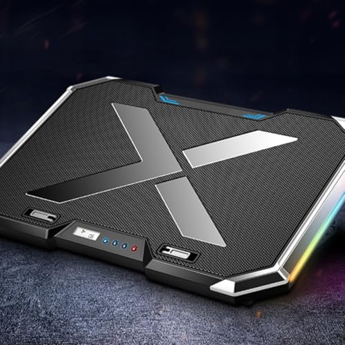 ibasenice RGB Laptop Cooling Pad with Touch Control, Height Adjustable Alloy Stand, Ventilated Support for Gaming Laptops, Quiet Fan with Colorful Lighting and 7-Angle Adjustment
