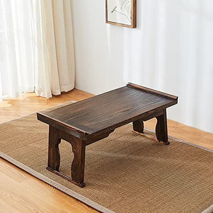 Foldable Wooden Laptop Desk, Breakfast in Bed Serving Tray, Japanese Floor Table for Tea & Coffee, Portable Antique Meditation Altar (23.6”x13.4”x10.6”) - size: 23.6”x13.4”x10.6”