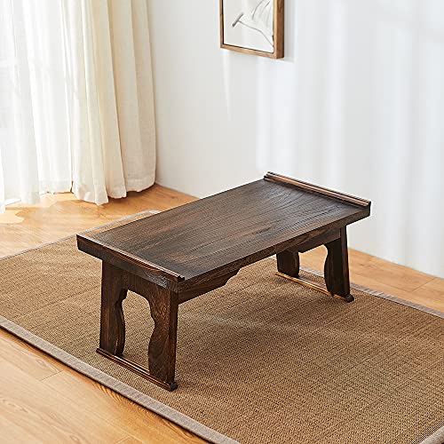 Foldable Wooden Laptop Desk, Breakfast in Bed Serving Tray, Japanese Floor Table for Tea & Coffee, Portable Antique Meditation Altar(26.8”x13.4”x11.4”) - size: 26.8”x13.4”x11.4”