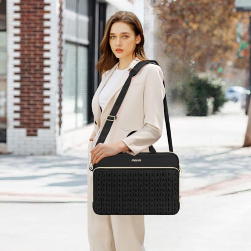 MOSISO 15.6 inch Laptop Shoulder Bag for Women, 15-16 inch Computer Bags | Compatible with MacBook Pro 16 inch / Air 15 inch,HP Dell Lenovo ASUS, Wheat Ear Quilted Laptop Bag with Handle&Pocket, Black - color: Black, size: 15.6 inch