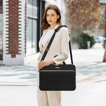 MOSISO 15.6 inch Laptop Shoulder Bag for Women, 15-16 inch Computer Bags | Compatible with MacBook Pro 16 inch / Air 15 inch,HP Dell Lenovo ASUS, Wheat Ear Quilted Laptop Bag with Handle&Pocket, Black - color: Black, size: 15.6 inch