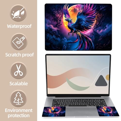 Universal Laptop Skin Sticker for 12/13/14/15.6 Inch Laptops, Reusable Vinyl Laptop Decal Cover, Waterproof Scratch Resistant Notebook Skin with 2 Wrist Pads,Majestic Phoenix - color: Majestic Phoenix