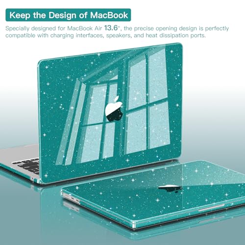 CISSOOK for MacBook Air 13 inch Case M4 M3 M2 2025 2024 2022, Plastic Hard Shell Case Glitter Bling Cover with Keyboard Cover for MacBook Air 13.6 A3240 A3113 A2681, Deep Teal Glitter - color: Air13.6inch-Deep Teal Glitter
