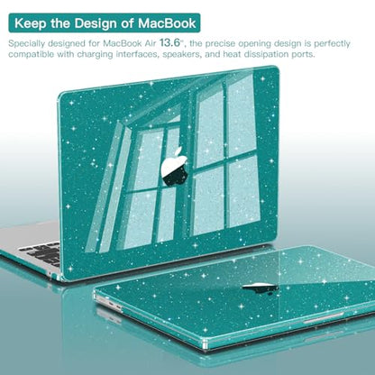 CISSOOK for MacBook Air 13 inch Case M4 M3 M2 2025 2024 2022, Plastic Hard Shell Case Glitter Bling Cover with Keyboard Cover for MacBook Air 13.6 A3240 A3113 A2681, Deep Teal Glitter - color: Air13.6inch-Deep Teal Glitter
