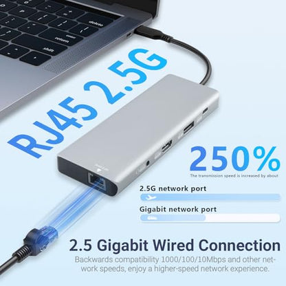 10-in-1 USB C Docking Station, 140W PD3.1, 8K HDMI 2.1, DP1.4, 2.5G Ethernet, USB 3.2 10Gbps, SD/TF, Audio Jack, Dual 4K@60Hz Display Hub for MacBook, Windows, Steam Deck, Switch (UC-U4)