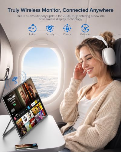 EVICIV Wireless Portable Monitor with 8000mAh Battery, 15.6" (4-5H) | Support AirPlay, Miracast Laptop Display, USB-C & MINI HDMI & VESA, Travel Second Screen for Laptop, Computer, Game Consoles - size: 15.6 Inch